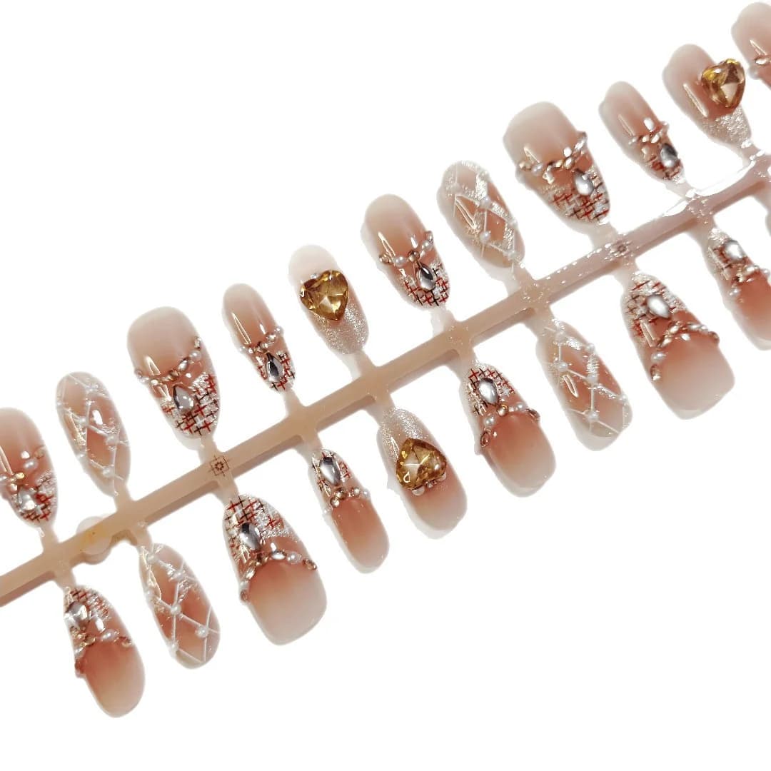 Unhas Postiças Oval Médio Olho de Gato Glitter Pérola 30 Peças
