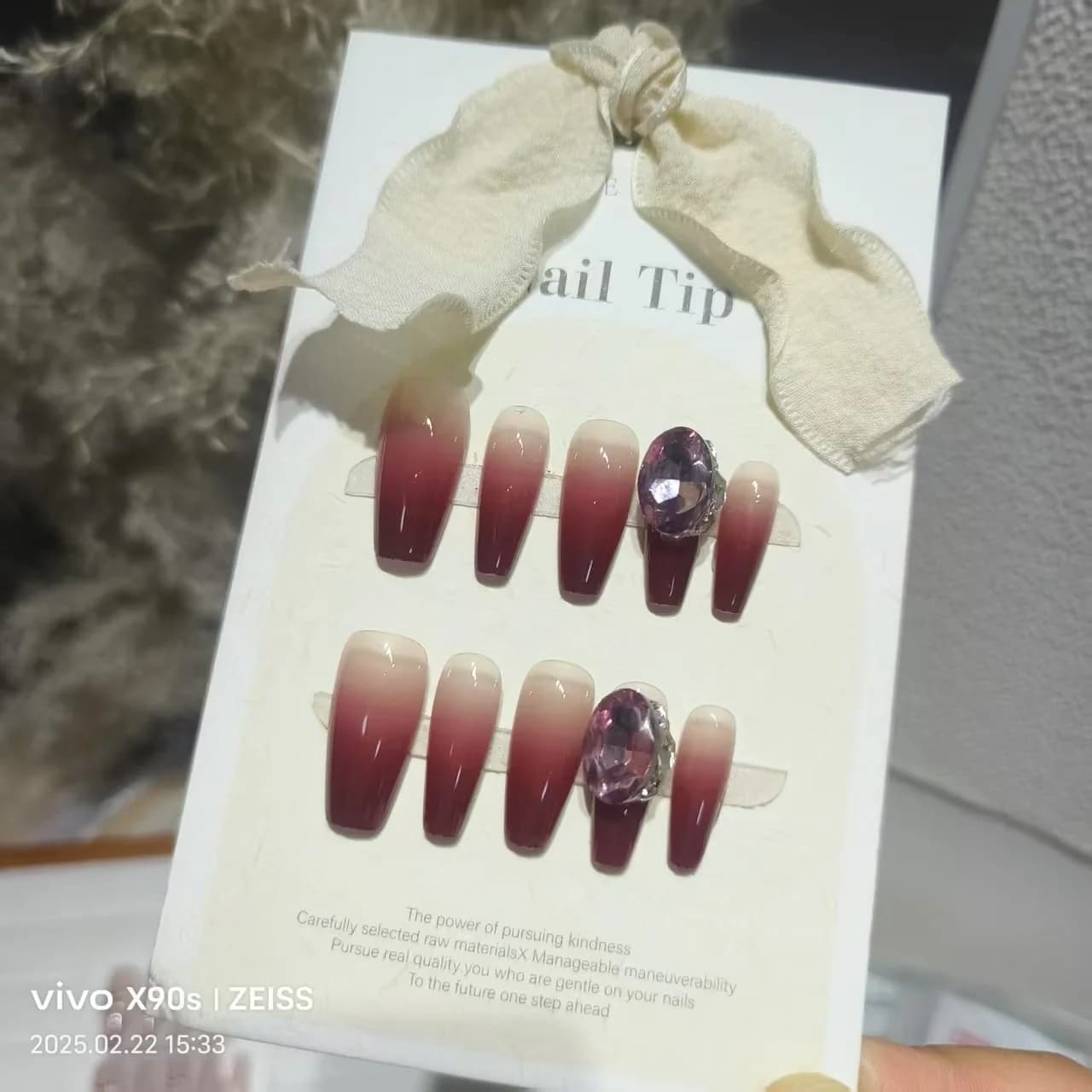 Unhas Postiças Vermelho Cinnabar Degradê Médio Formato Coffin