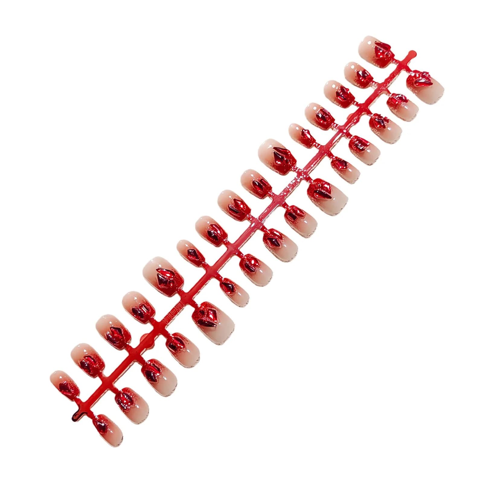 Unhas Postiças Cat Eye Degradê Vermelho Formato Bailarina Curto com Strass